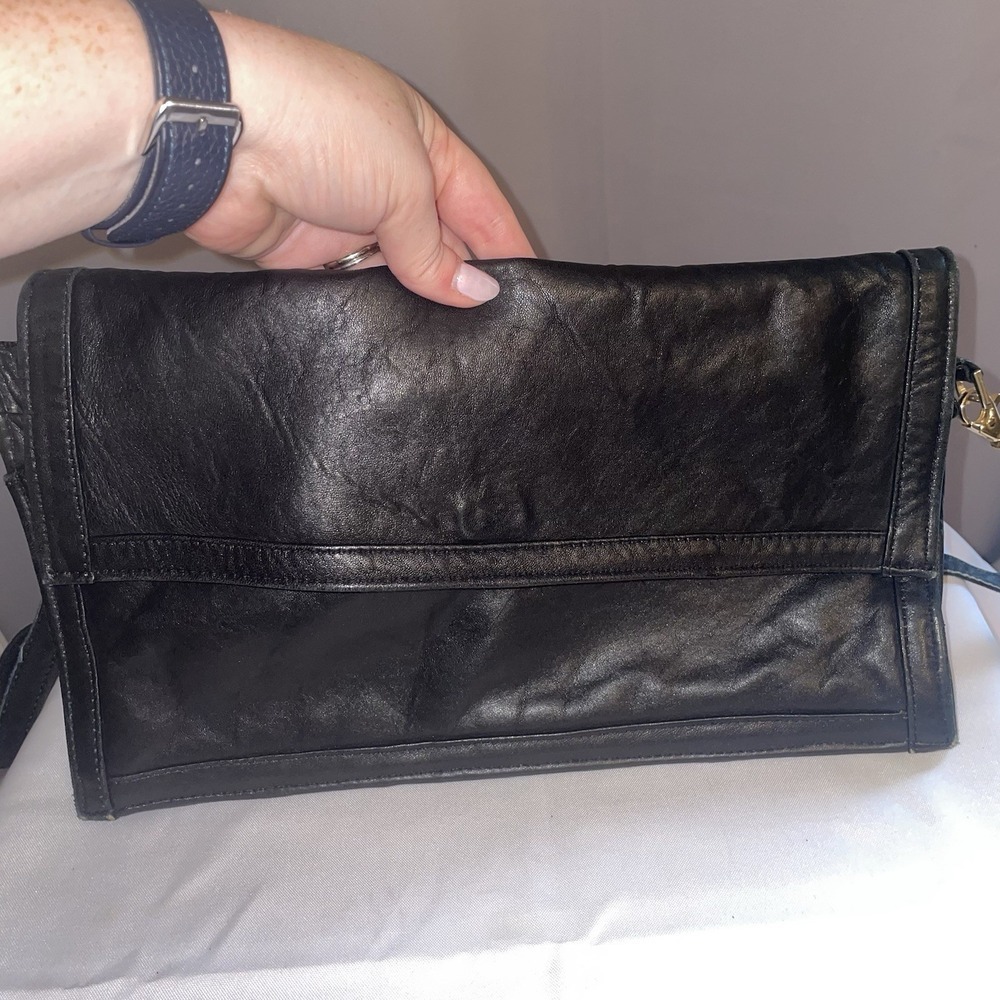 Vintage 80's Californian Masaka Lamb LEATHER Clutch Shoulder Bag Purse Black